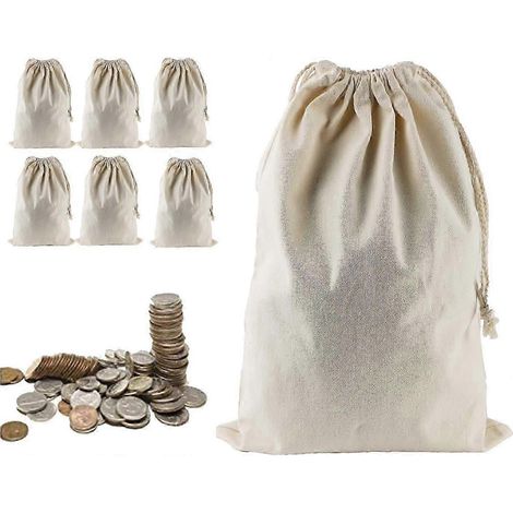 Lot de 6 sacs de dépôt de monnaie en toile 30 x 43 cm avec cordon de serrage ultra-résistants. (1/4)