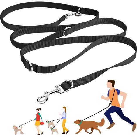 Hundeleine, 2,44 m lange, verstellbare Hundeleine aus Nylon, Doppelleine für kleine, mittelgroße oder große Hunde, freihändige Leine (1/5)