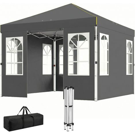 Tente pliante 3x3m, protection UPF50+, 4 panneaux latéraux amovibles, hauteur réglable et sac de transport, gris foncé (1/5)