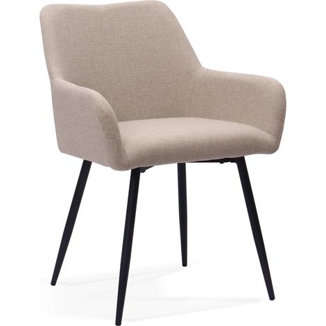 Sedia da pranzo in tessuto e metallo bianco avorio, con braccioli alti e seduta ampia, set da 2,62×58×80cm (1/5)