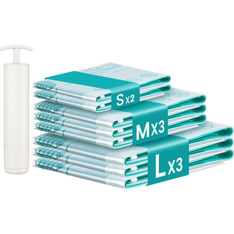 Sacs de Rangement sous Vide, Lot de 8, Réutilisables, Rangement pour Draps et Vêtements, Transparent (1/5)