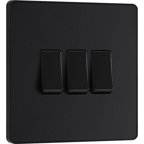 Interrupteur mural triple 2 voies Plaque avant sans vis Bords arrondis Noir mat 20 A 16 AX (1/5)