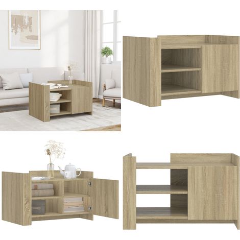 Table basse chêne sonoma 80x50x50 cm bois d'ingénierie - Table Basse - Meuble Salon - Table D'appoint - Table Ronde - Mobilier Design - Home & Living (1/5)