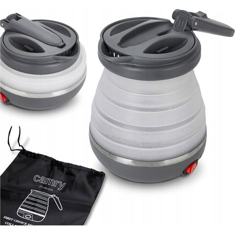Bollitore da viaggio pieghevole da 0,6 litri e 750 W con corpo in silicone e custodia per il trasporto.