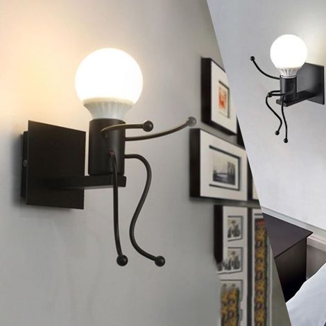 Applique Murale Interieur Design E27, Lampe Murale Fer Moderne Blanc, Créatif Lampe de Mur Vintage métal Luminaires pour Chambre D'enfants, Couloir, Chambre, Cuisine(Noir) [Classe énergétique D] (1/5)