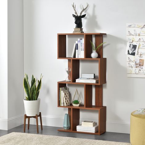 Bücherregal Brattahlid mit 4 Fächern und 4 Ablagen Walnussimitat en.casa (1/5)