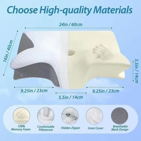 Oreiller cervical viscoélastique - 2 en 1 - Support ergonomique - Mousse à mémoire de forme - Housse amovible (1/5)