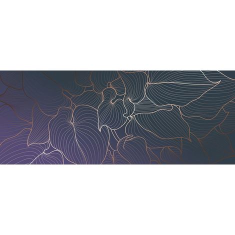 Tableau feuille doré idéal pour salon | Tableau sur toile moderne bleu et violet | Tableau tendance feuillage idéal pour chambre - 1,0 x 0,4 m (1/2)