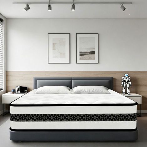 Matelas 140 x 190, Ép 30 cm, Ressorts Ensachés + Mémoire de Forme, Fermeté Moyenne H3, 7 Zones de Confort, 2 Places, Respirant