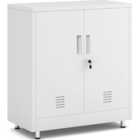 Armoire de Rangement en métal avec Portes verrouillables et étagère réglable, Petit Buffet Armoire latérale verrouillable pour Maison, Bureau, Couloir, entrée, Salon, Salle à Manger (Blanc) (1/5)