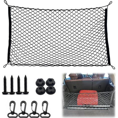 110 x 60 cm Filet à Bagages de Coffre, Filet à Bagages de Voiture Filets Coffre Voiture pour Bagages, Filets Voitures pour Chien, avec Crochets, Clous, Mousqueton de Verrouillage, pour SUV