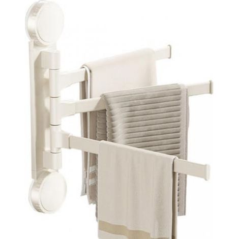 Rotating bathroom towel rack, wall-mounted without drilling, three bars for hanging towels. (1/5)