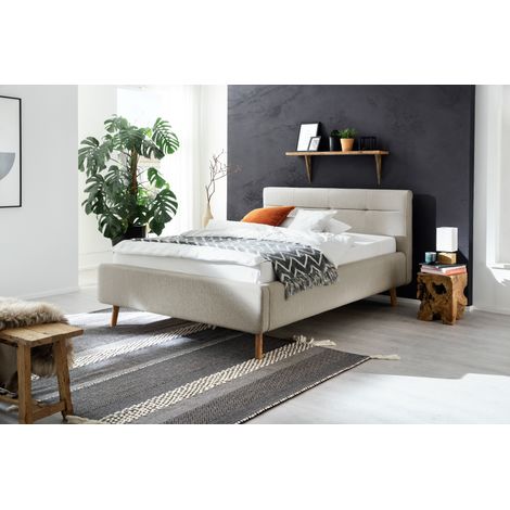 Meise Möbel Stauraumbett Lotte 140x200 cm Bettkasten & Lattenrost Webstoff Beige Holzfuß eichefarbig (1/5)