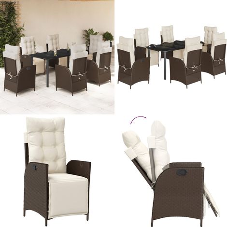 7-tlg. Garten-Essgruppe mit Kissen Braun Poly Rattan - Gartenstuhl - Gartentisch (1/5)