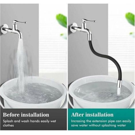 Rallonge robinet flexible - 1 pièce, 50cm, 360° rotation, raccord baïonnette - Noir - Convient pour salle de bain, cuisi Étiquette (1/5)