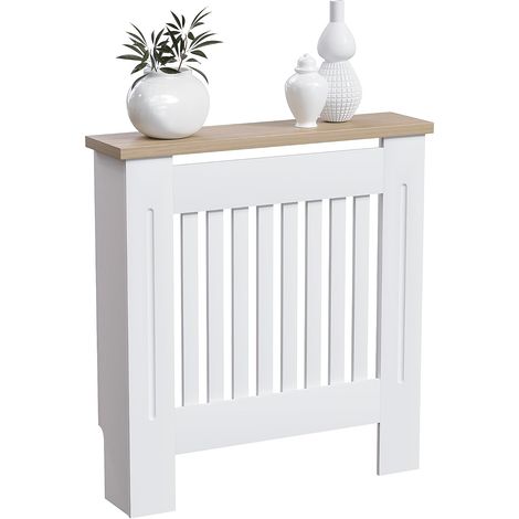 Cache Radiateur en Bois Blanc Couverture Moderne avec Lattes et Étagère Supérieure Armoire Design pour Salon Chambre Bureau - 78x19x81cm (1/5)