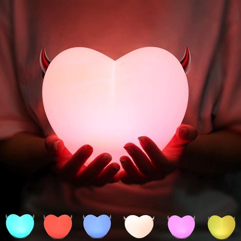 Lampe de chevet en forme de cœur de diable et d'aile d'ange, avec capteur tactile LED 7 couleurs, bracelet en caoutchouc remplaçable, rechargeable et portable. Cadeau idéal pour la Saint-Valentin, un (1/5)