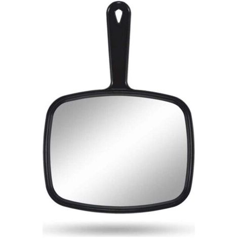 BUNTHAUS PA Specchio a mano, 23 cm L x 31,5 cm P, specchio da salone con maniglia, quadrato nero (1/4)
