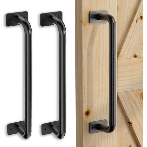 Lot de 2 poignées de porte coulissante - 22 cm - Noir - Style simple avec forme d'angle ronde - Pour porte coulissante, porte de jardin, armoire, salle de bain (1/5)