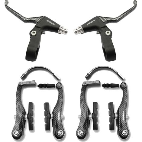 Levier de frein vélo vbrake avec étrier idéal cycle vtt vtc ville, carbone imprimé (1/3)