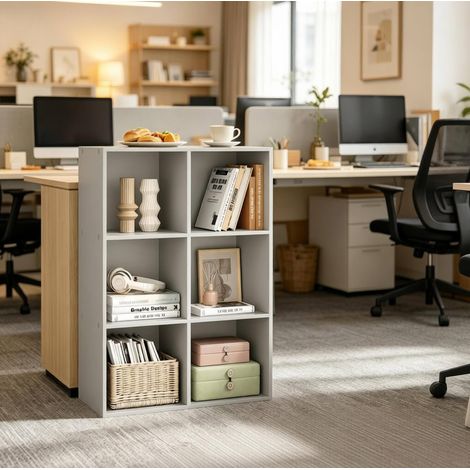 MEUBLIV Bibliotheque etagere 6 cubes grise 59,6 x 89 x 29 cm rangement ouvert modulable (1/5)
