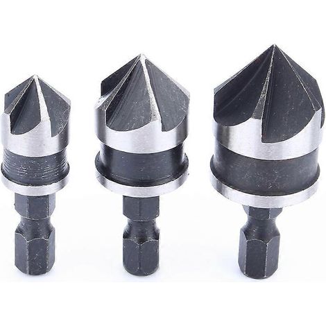 3-teiliges 1/4"-Sechskant-Senkbohrer-Set (12/16/19 mm) für Holz und Metall mit Schnellwechselbits