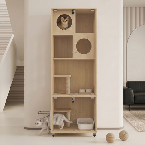 Villa pour chat 60×50×156 cm – griffoir – niche – rangement – sisal – cage multi (1/5)