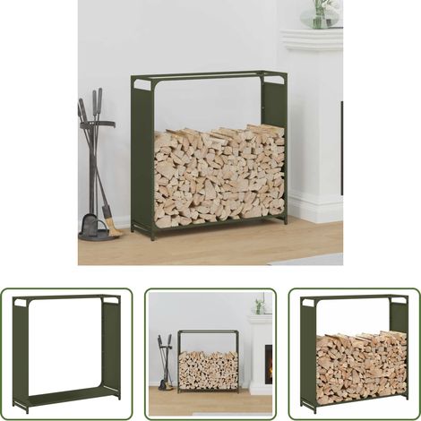 Kaminholzregal - Brennholzregal Olivgrün 90x28x90 cm Kaltgewalzter Stahl (1/5)