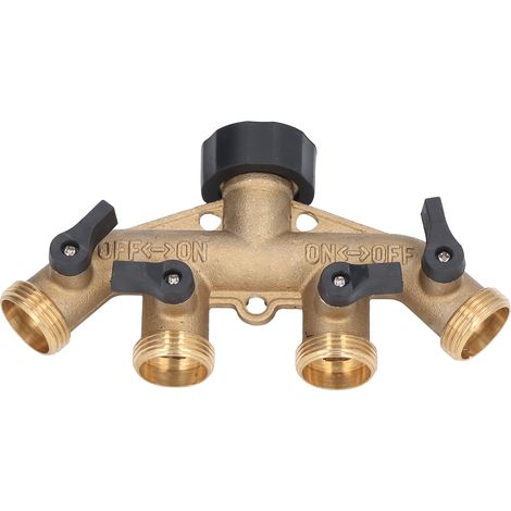 Distributeur d'Arrosage 4 Sorties en Laiton pour Jardin, Raccord Fileté 3/4" (1/5)