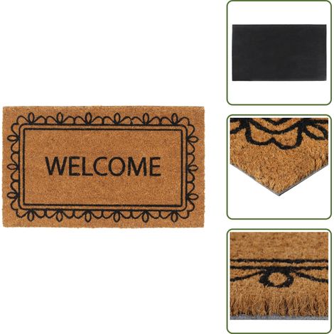 The Living Store Tapis de porte naturel 45x75 cm fibre de coco touffeté - Paillasson Entrée - Tapis D'accueil - Tapis Coco - Matelas D'entrée - Décor Porte