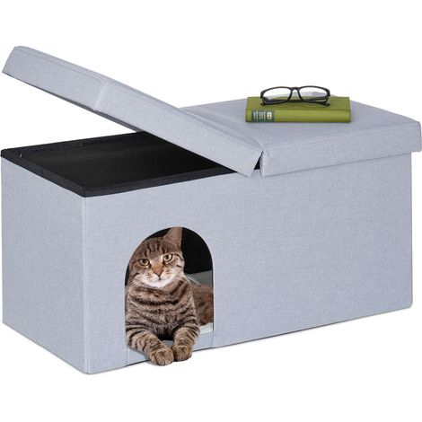 Relaxdays Katzenhöhle faltbar, belastbare Sitzbank, Katzenmöbel indoor, Tierversteck, HBT: 38,5 x 74,5 x 37 cm, grau (1/5)