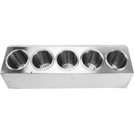 Porte-ustensiles de cuisine multifonctionnel, fond antidérapant, acier inoxydable, seau de rangement pour couteaux et fourchettes, 5 trous (1/5)