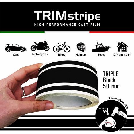 Trim Stripe Strisce Adesive per Auto, 3 Fili, Nero - Dimensione: 50 MM X 10 MT