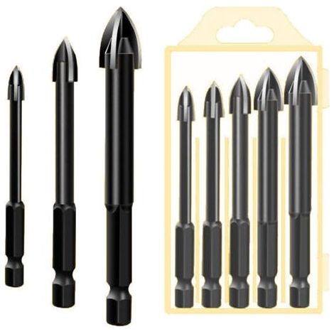 5 Pcs Foret, Foret De Maçonnerie En Carbure De Tungstène Set Pour Métal Acier, Tuile De Céramique Porcelaine, Béton, Brique, Plastique Et Bois,Noir (1/5)