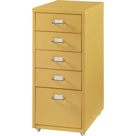 Mobiletto da ufficio mobile contenitore su ruote con 5 cassetti 69 x 28 x 41 cm giallo 030009101
