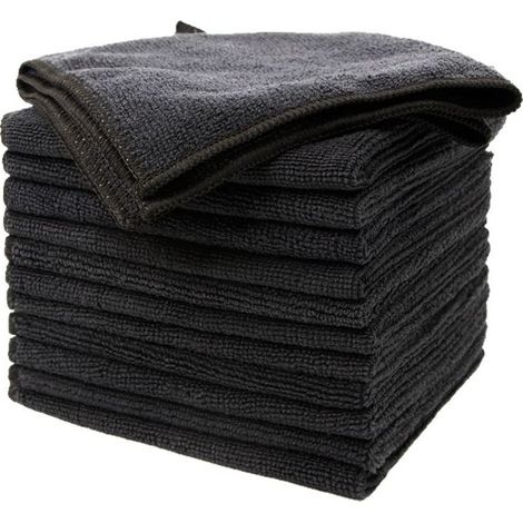 Lot de 12 chiffons de nettoyage multi-usages en microfibre, 32 x 32 cm, noir (1/5)