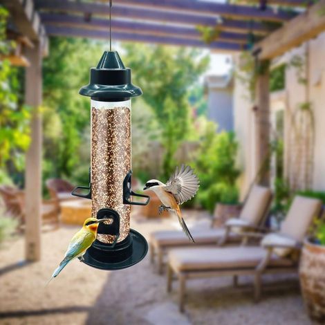 Hängendes Vogelfutterhaus mit 4 Öffnungen, Vogelfutterhaus aus Kunststoffrohr, Vogelfutterstation für Garten und Terrasse (1/3)
