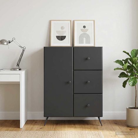 vidaXL Buffet avec tiroir Noir 66 x 34,5 x 90 cm Bois d'ingénierie (1/5)