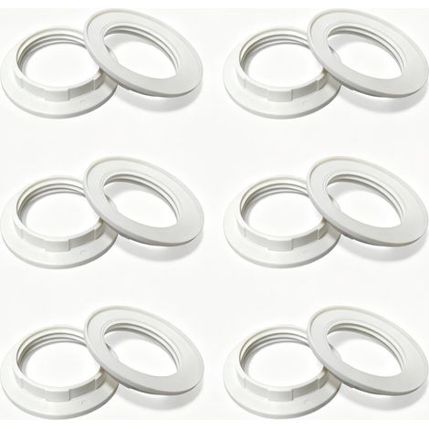 Lot de 12 Bagues d'Abat-Jour E14, Anneau de Fixation en Plastique pour Douille E14, Rondelle Filetée Résistante à la Chaleur, Blanc (Diamètre Interne 27 mm) (1/5)
