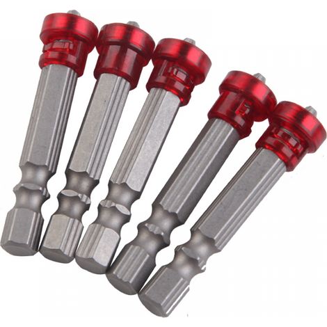 BEBUSINGOTO Juego de 5 destornilladores eléctricos, mango hexagonal rojo, punta magnética de 50 mm, accesorios para herramientas eléctricas (1/5)