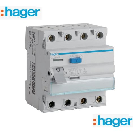 Hager – Interrupteur différentiel 4 x 40A – Type A – 30 mA – 6 kA – Installation électrique logement – Raccordement à vis