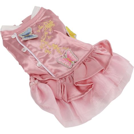 Vêtements pour animaux de compagnie de style chinois pour chiens et chats : Cheongsam en satin doux et respirant, taille M. (1/5)