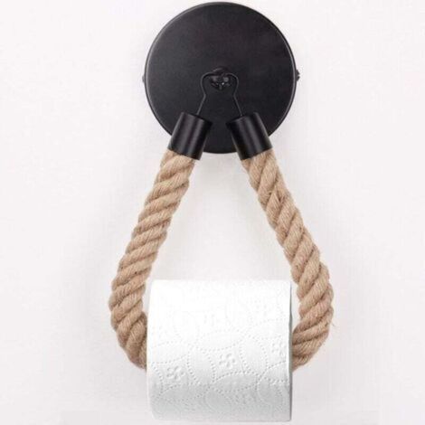 Porte-Papier Toilette,Porte-Serviette en Corde de Chanvre pour Salle de Bain et Cuisine Porte-Papier Salle de Bain Support de Rouleau de Serviette Toilette (Black)