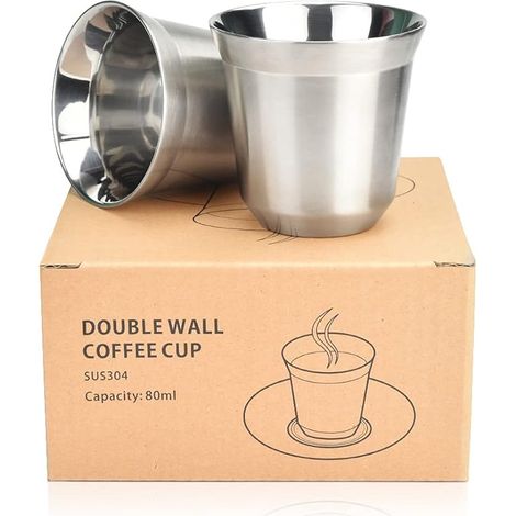 Tasses à Expresso Acier Inoxydable 304 80 ml Tasses à Café Double Paroi Isotherme Tasse Métallique Incassable Tasses à Café Expresso Maison Café Magasin (1/5)