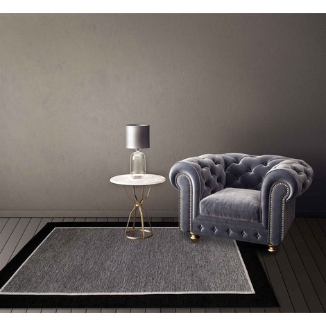 Tappeto Arredo Moderno Morbido in Ciniglia Ingresso Antiscivolo Prodotto Italiano Soggiorno Camera Salotto Disegni Piazzati Cotone Varie Misure Grande Roma Nero - 65x115Cm (1/5)