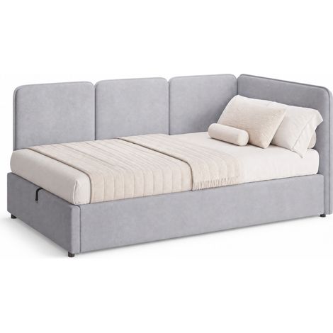 CHICFURN Cama tapizada 90x200 cm con almacenamiento hidráulico, terciopelo gris, cabecero acolchado reversible izquierda/derecha y estructura estable para dormitorio infantil (1/5)