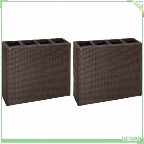 Jardinière surélevée - FAFEICY - 279083 - Résine tressée marron - Pack 2 jardinières + 8 pots - Imperméable (1/5)