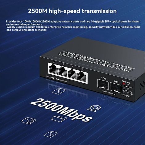 Commutateur Ethernet 2,5G à 4 ports 2500 Mbps, hub réseau avec 2 ports 10G SFP+, répartiteur Internet, installation facile (Plug and Play). (1/5)