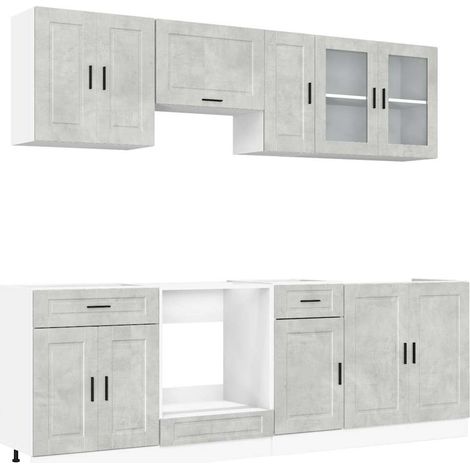 Conjunto de armarios de cocina "Porto" de 8 piezas en madera de ingeniería gris hormigón vidaXL (1/5)