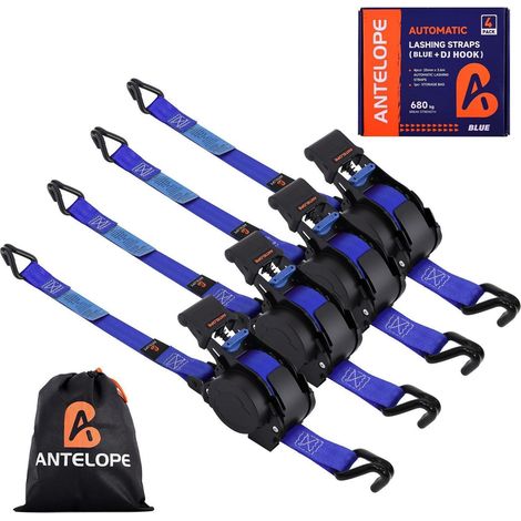 Sangles d'arrimage avec enrouleur automatique 4 pièces crochet en J bleu 680kg résistance à la rupture